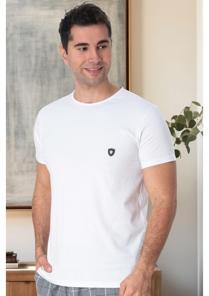 Mecit 3013 Beyaz Bisiklet Yaka Kısa Kollu Likralı Pamuk Erkek Tişört