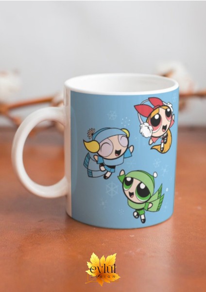 Powerpuff Girls Kış Temalı Baskılı Eğlenceli Tam Tur Özel Tasarım Renkli Baskılı Kupa Bardak fiyatları
