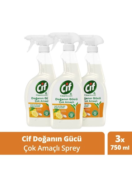 Çok Amaçlı Yüzey Temizleyici Yağ ve Kir Leke Çıkarıcı Sprey Limon&Karbonat 750ml x 3 Adet