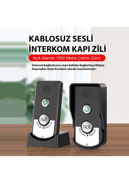 Interkom Elektronik Kablosuz 2 Yönlü Ses Iletimi Telsiz Uzun Menzilli Kablosuz Kapı Zili Ünitesi Su Geçirmez