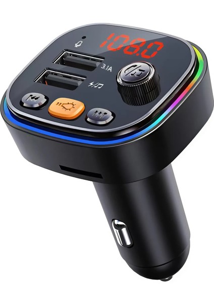 Fm Araç Transmitter Bluetooth Sd Card Şarj Müzik Radyo Mikrofon Araç Içi Çakmaklık Şarj ve Ses Cihaz