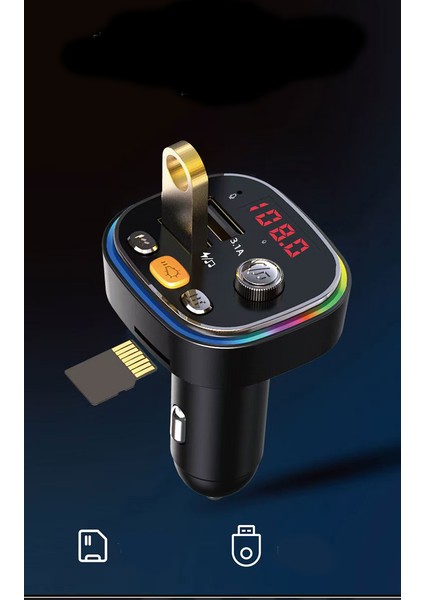 Fm Araç Transmitter Bluetooth Sd Card Şarj Müzik Radyo Mikrofon Araç Içi Çakmaklık Şarj ve Ses Cihaz