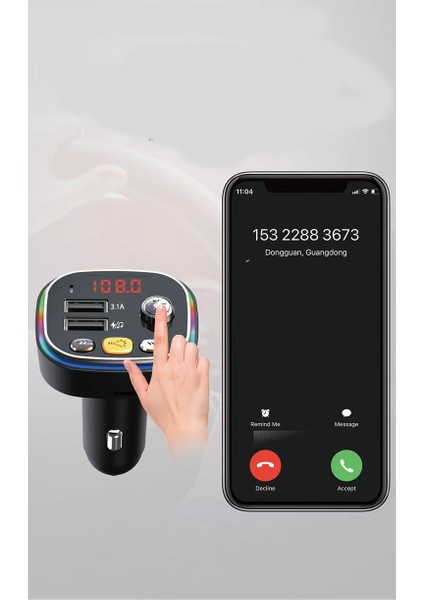Fm Araç Transmitter Bluetooth Sd Card Şarj Müzik Radyo Mikrofon Araç Içi Çakmaklık Şarj ve Ses Cihaz