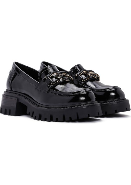 Kadın Siyah Toka Detaylı Deri Maskülen Loafer 24WFD130316