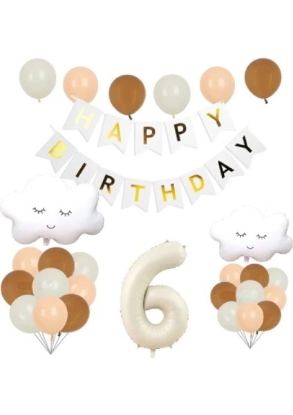 Krem Yaş Folyolu Retro Renk Bulut Folyolu Balon Doğum Günü Parti Seti Süsü