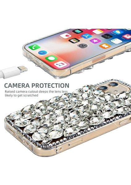 iPhone 12 Pro Max Uyumlu Ultra Lüx Gümüş Renkli Damla Taşlı Koruyucu Yapılı Özel Yapım Kılıf modelleri