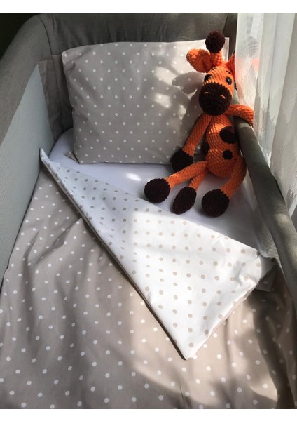 %100 Pamuk Çarşafsız Beşik Nevresim Takımı Puantiyeli Kahverengi fiyatları