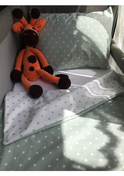 %100 Pamuk Çarşaflı Beşik Nevresim Takımı Puantiyeli Yeşil modelleri