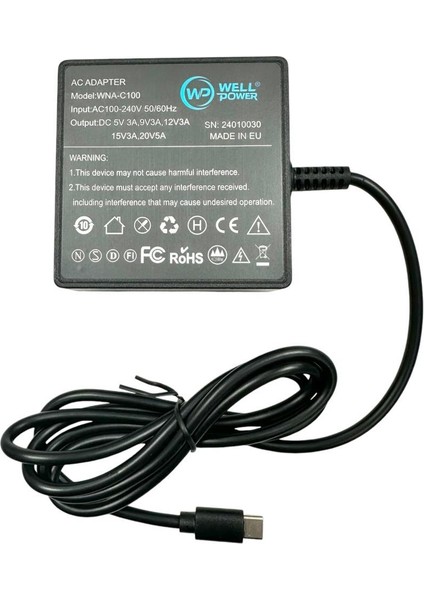 WNA-C100  5V/9V/12V/15V/20V 3A 100W Type-C Notebook Şarj Adaptör