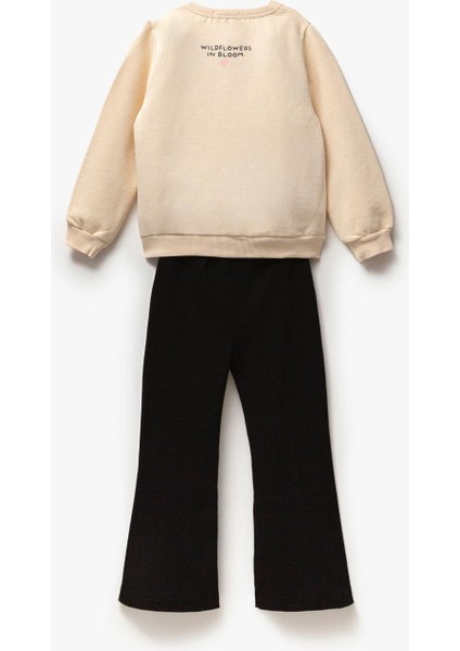 Kız Çocuk Çiçek Desenli Kışlık 3 Iplik Pamuklu Sweatshirt Ispanyol Paça Tayt Alt-Üst Takım fiyatları