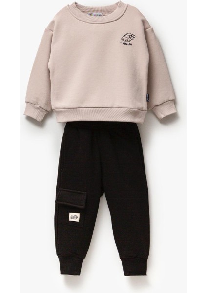 Erkek Çocuk Araba Desenli Kışlık 3 Iplik Şardonlu Pamuklu Sweatshirt Eşofman Alt-Üst Takım fiyatları