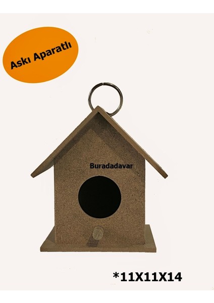 Buradadavar Ahşap Kuş Evi Dayanıklı MDF Malzeme ile 11x11x14 Cm Bahçe Kullanımı İçin modelleri