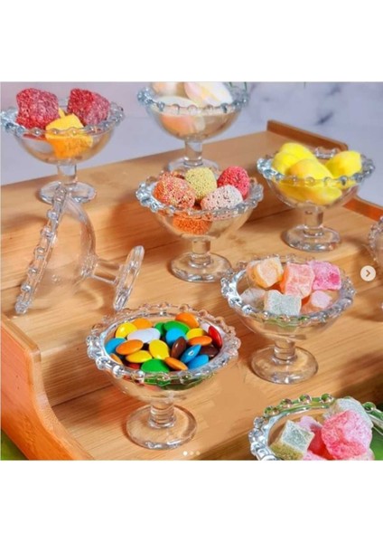 6 Lı Kristal Taşlı Ayaklı Boncuklu Cam Sunumluk Kase -RYG3023
