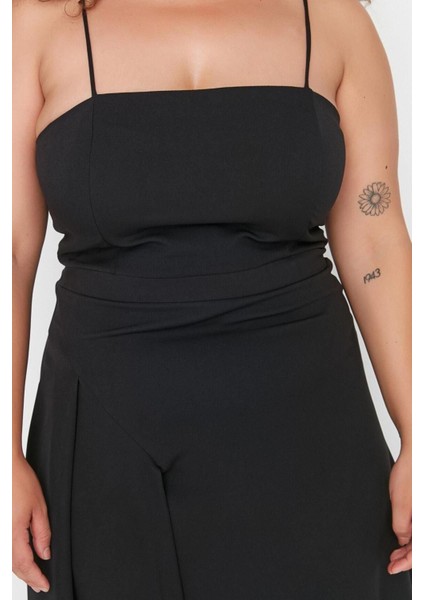 Yeni Fit Şık Abiye Gece Finike Dokuma Kare Yaka Askılı Kol Bodycone Maxi Boy Büyük Beden Elbise
