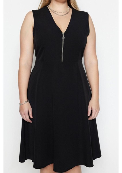 Yeni Rahat Casual Günlük Terrycotton Dokuma V Yaka Askılı Kol Skater Midi Boy Büyük Beden Elbise