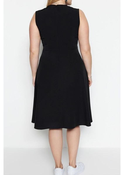 Yeni Rahat Casual Günlük Terrycotton Dokuma V Yaka Askılı Kol Skater Midi Boy Büyük Beden Elbise indirimleri