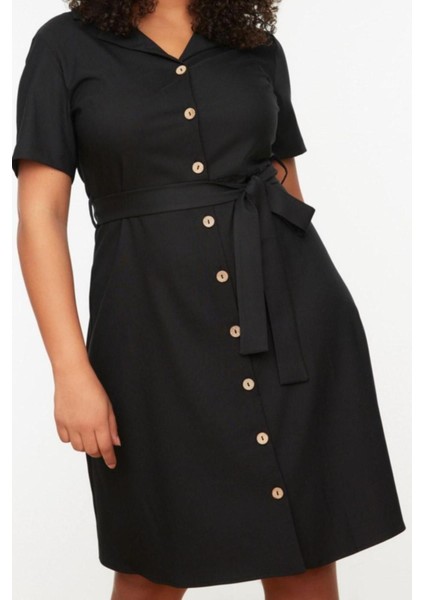 Yeni Rahat Günlük Shally Dokuma Gömlek Yaka Kısa Kol Gömlek Elbise Mini Boy Büyük Beden Elbise