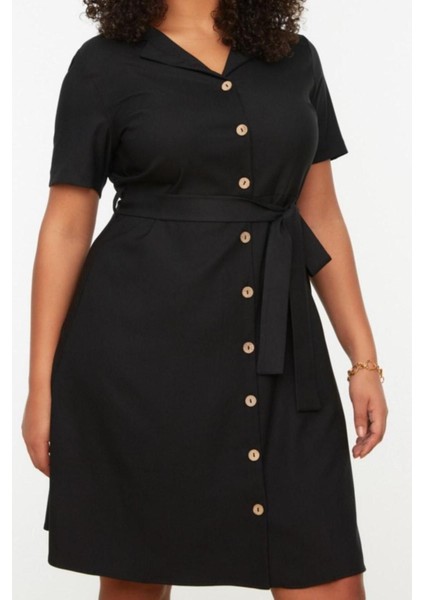 Yeni Rahat Günlük Shally Dokuma Gömlek Yaka Kısa Kol Gömlek Elbise Mini Boy Büyük Beden Elbise fırsatları