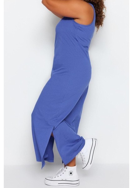 Yeni Slim Casual Günlük Süprem Örme Bisiklet Yaka Kolsuz Kol Shift Midi Boy Büyük Beden Elbise