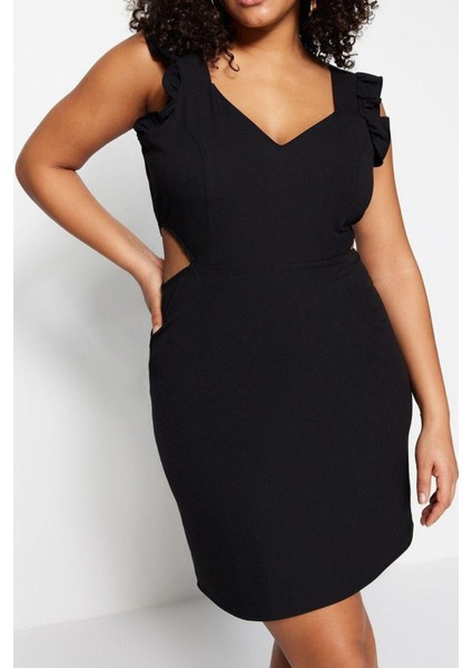 Yeni Fit Gündüz Gece Krep Dokuma V Yaka Askılı Kol A-Line Mini Boy Büyük Beden Elbise fırsatları