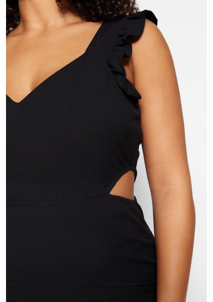 Yeni Fit Gündüz Gece Krep Dokuma V Yaka Askılı Kol A-Line Mini Boy Büyük Beden Elbise indirimleri