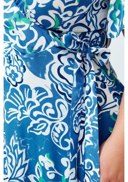 Yeni Rahat Casual Günlük Shally Dokuma Kruvaze Kısa Kol Anvelop Maxi Boy Büyük Beden Elbise fırsatları