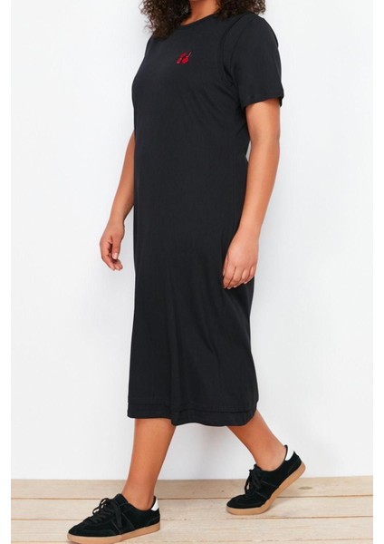 Yeni Fit Casual Günlük Süprem Örme Bisiklet Yaka Kısa Kol T-Shirt Elbise Midi Boy Büyük Beden Elbise fiyatları