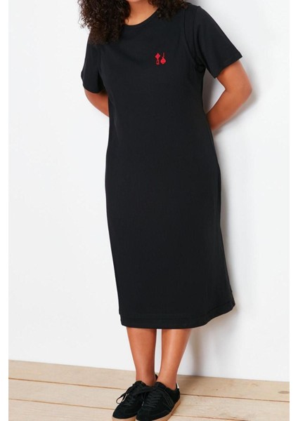 Yeni Fit Casual Günlük Süprem Örme Bisiklet Yaka Kısa Kol T-Shirt Elbise Midi Boy Büyük Beden Elbise fırsatları