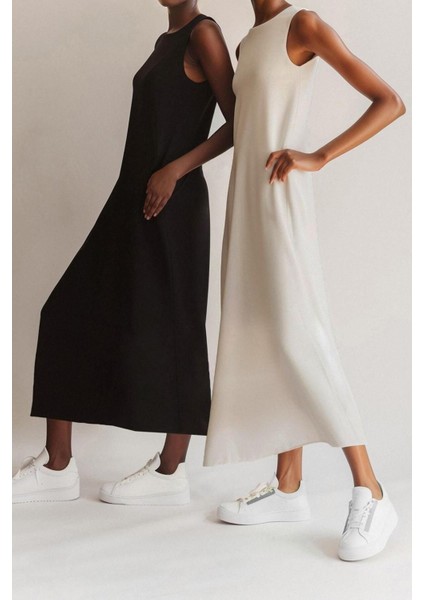 Yeni Regular Casual Günlük Süprem Örme Bisiklet Yaka Kolsuz Kol Basic Maxi Boy Tesettür Elbise modelleri