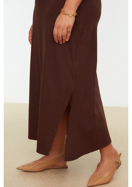 Yeni Slim Casual Günlük Süprem Örme Bisiklet Yaka Kolsuz Kol Shift Midi Boy Büyük Beden Elbise