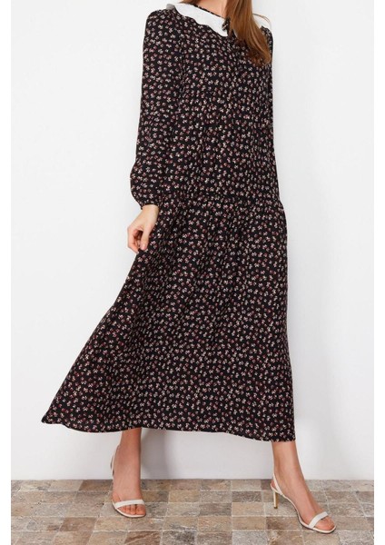 Yeni Regular Casual Günlük Belmando Dokuma V Yaka Uzun Kol A-Line Midi Boy Tesettür Elbise fiyatları