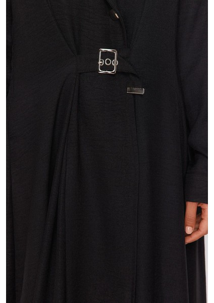 Yeni Regular Günlük Keten Görünümlü Dokuma Ceket Yaka Uzun Kol A-Line Maxi Boy Tesettür Elbise indirimleri