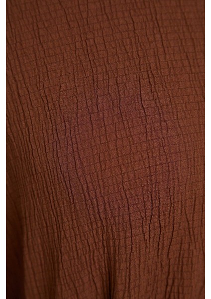 Yeni Regular Casual Günlük Crinkle Dokuma Bisiklet Yaka Uzun Kol A-Line Maxi Boy Tesettür Elbise fırsatları