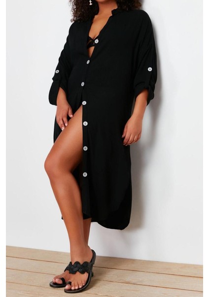 Yeni Rahat Plaj Günlük Shally Dokuma V Yaka Uzun Kol Gömlek Elbise Maxi Boy Büyük Beden Elbise fırsatları