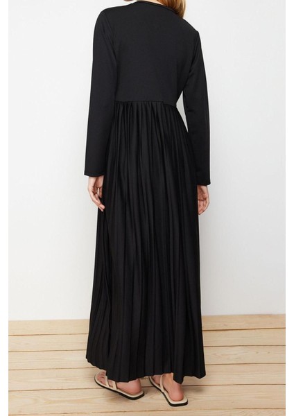 Yeni Regular Casual Günlük Scuba Krep Örme Bisiklet Yaka Uzun Kol Basic Maxi Boy Elbise