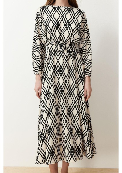 Yeni Regular Casual Günlük Crinkle Dokuma Bisiklet Yaka Uzun Kol Skater Maxi Boy Tesettür Elbise