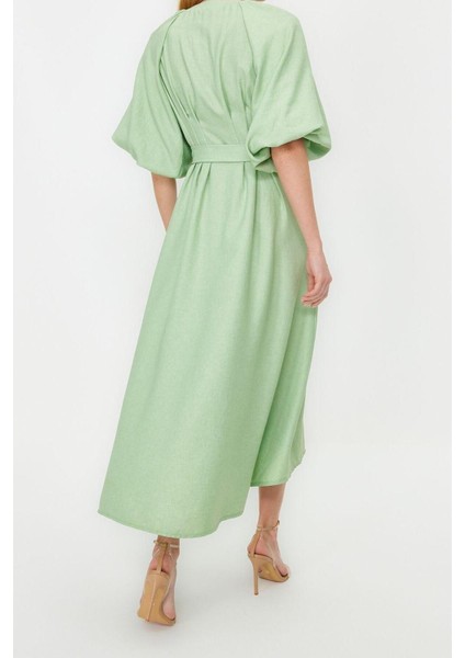 Yeni Regular Günlük Keten Görünümlü Dokuma V Yaka Truvakar Kol Kol A-Line Maxi Boy Tesettür Elbise fiyatları