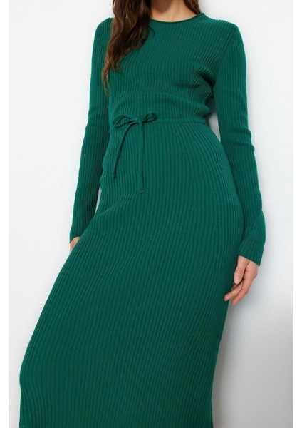 Yeni Slim Casual Günlük Tek Plaka Triko Bisiklet Yaka Uzun Kol Bodycone Midi Boy Elbise