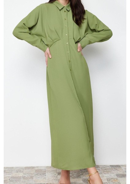 Yeni Regular Günlük Jessica Dokuma Gömlek Yaka Uzun Kol Gömlek Elbise Maxi Boy Tesettür Elbise fiyatları