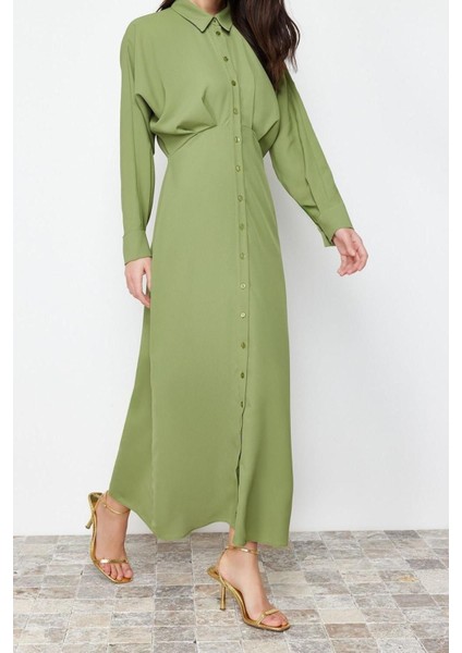 Yeni Regular Günlük Jessica Dokuma Gömlek Yaka Uzun Kol Gömlek Elbise Maxi Boy Tesettür Elbise fırsatları