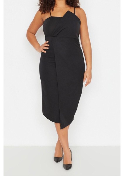 Yeni Fit Şık Abiye Gece Finike Dokuma Straplez Askılı Kol Bodycone Midi Boy Büyük Beden Elbise modelleri