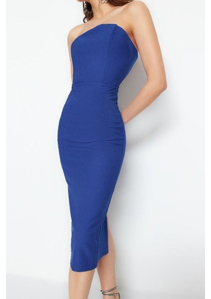 Yeni Fit Mezuniyet Balo Finike Dokuma Straplez Kolsuz Kol Bodycone Midi Boy Elbise fiyatları