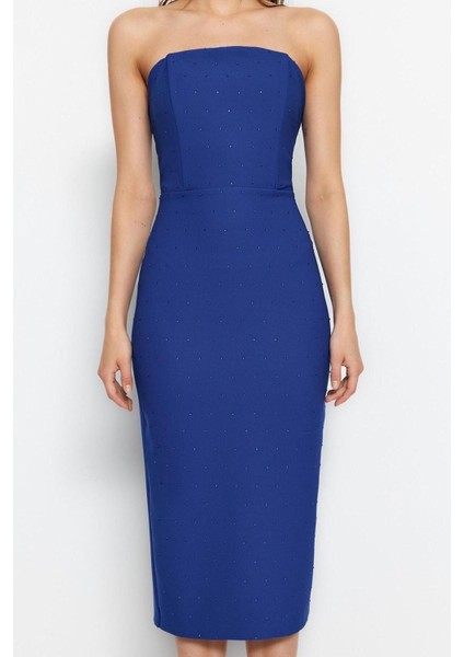 Yeni Fit Mezuniyet Balo Finike Dokuma Straplez Kolsuz Kol Bodycone Midi Boy Elbise modelleri