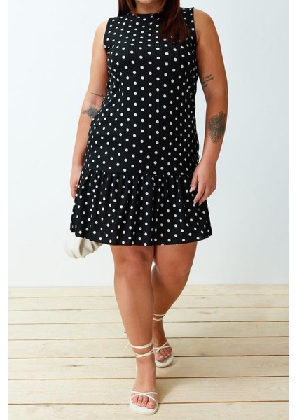 Yeni Rahat Günlük Kaşkorse Örme Bisiklet Yaka Kolsuz Kol Eteği Fırfırlı Mini Boy Büyük Beden Elbise fiyatları