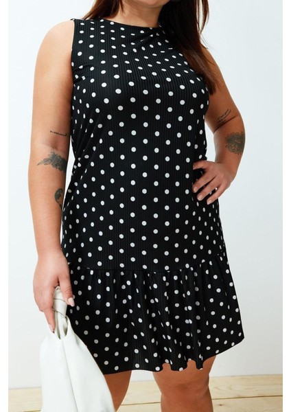 Yeni Rahat Günlük Kaşkorse Örme Bisiklet Yaka Kolsuz Kol Eteği Fırfırlı Mini Boy Büyük Beden Elbise fırsatları