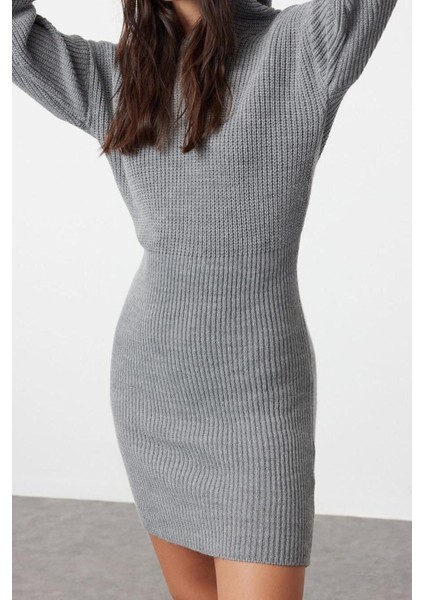 Yeni Regular Casual Günlük Dolu Iğne Triko Kapüşonlu Uzun Kol Kazak Elbise Mini Boy Elbise