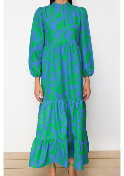 Regular Casual Günlük Terrycotton Dokuma Bisiklet Yaka Uzun Kol A-Line Maxi Boy Tesettür Elbise