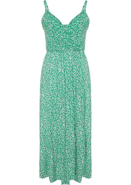 Yeni Fit Casual Günlük Bürümcük Örme Kruvaze Askılı Kol Skater Midi Boy Büyük Beden Elbise