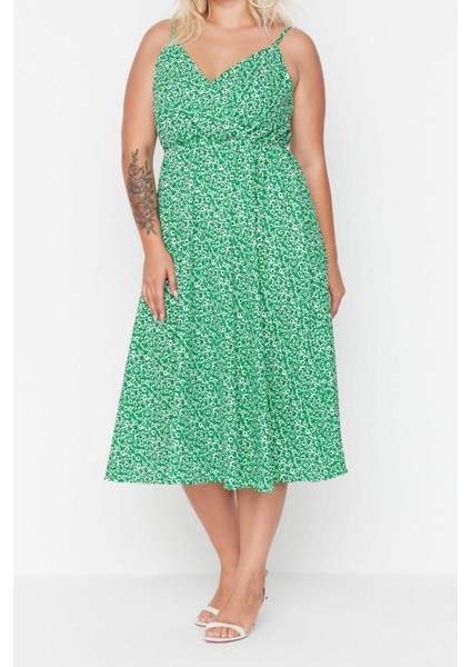 Yeni Fit Casual Günlük Bürümcük Örme Kruvaze Askılı Kol Skater Midi Boy Büyük Beden Elbise fiyatları