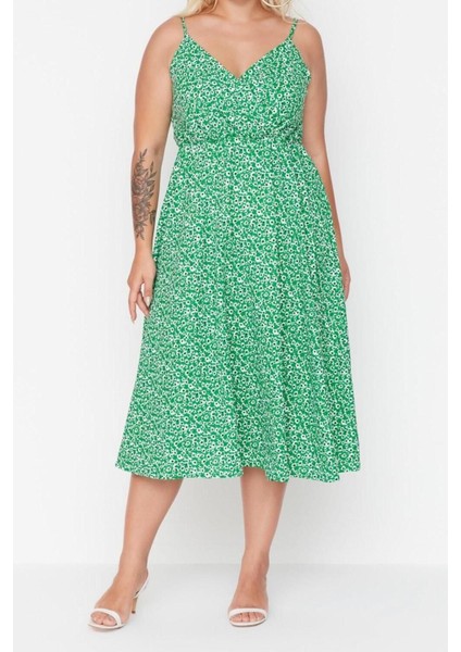 Yeni Fit Casual Günlük Bürümcük Örme Kruvaze Askılı Kol Skater Midi Boy Büyük Beden Elbise modelleri